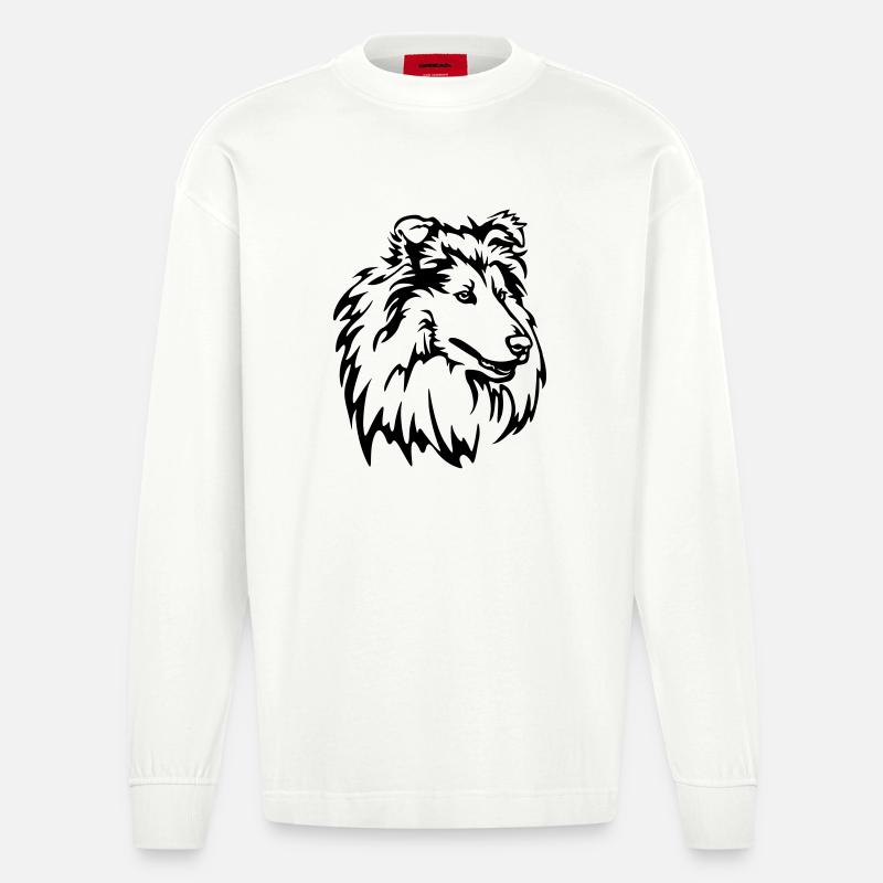 Collie Kopf - Heavyweight Oversized Organic Langarmshirt Made in EU - OFF WHITE