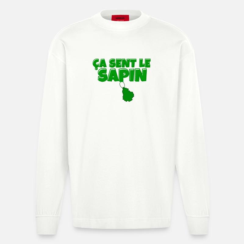 sapin, ça sent le sapin, Noël - Manches longues bio épais oversize fabriqué en UE - OFF WHITE