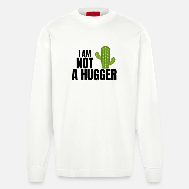 Ich bin kein Umarmer, Umarmer, Kaktus - Heavyweight Oversized Organic Langarmshirt Made in EU - OFF WHITE