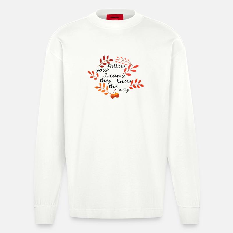 Herbstlaub und Eicheln Muster - Heavyweight Oversized Organic Langarmshirt Made in EU - OFF WHITE