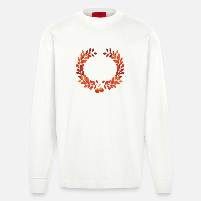 Herbstlaub Kranz mit Eicheln - Heavyweight Oversized Organic Langarmshirt Made in EU - OFF WHITE