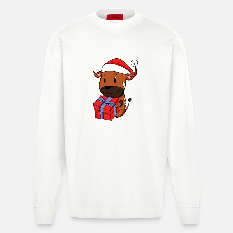 Noël Antilope Bébé avec Cadeau - Manches longues bio épais oversize fabriqué en UE - OFF WHITE