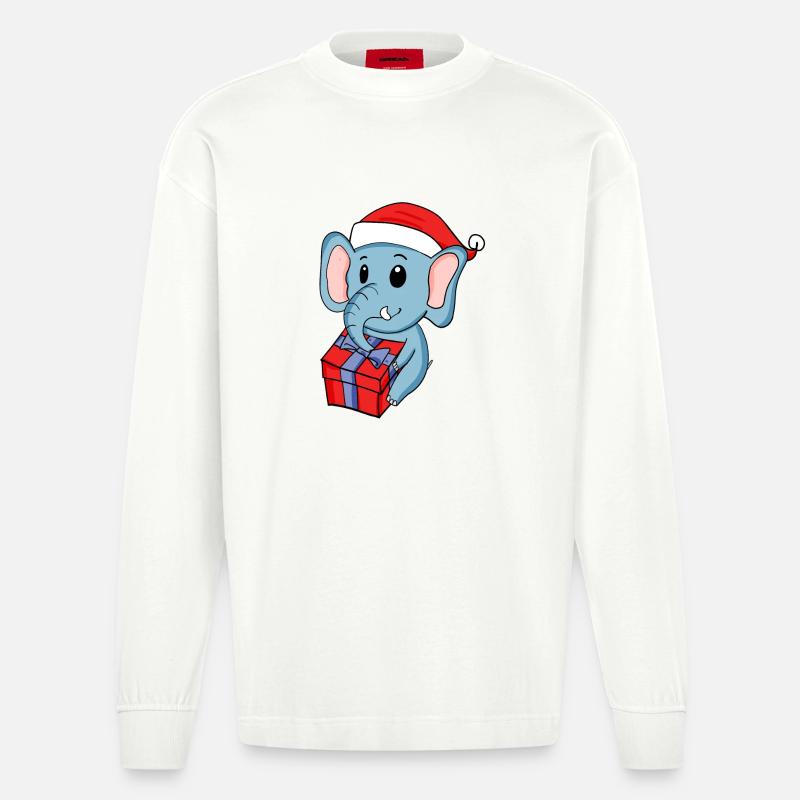 Weihnachten Elefant mit Geschenke - Heavyweight Oversized Organic Langarmshirt Made in EU - OFF WHITE