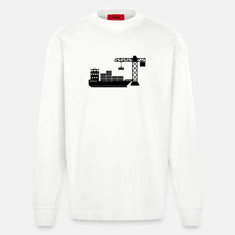 Seecontainerboot mit Kranentladung - Heavyweight Oversized Organic Langarmshirt Made in EU - OFF WHITE