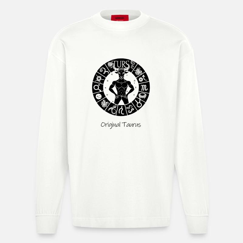 Sternzeichen Stier 001 schwarz - Heavyweight Oversized Organic Langarmshirt Made in EU - OFF WHITE