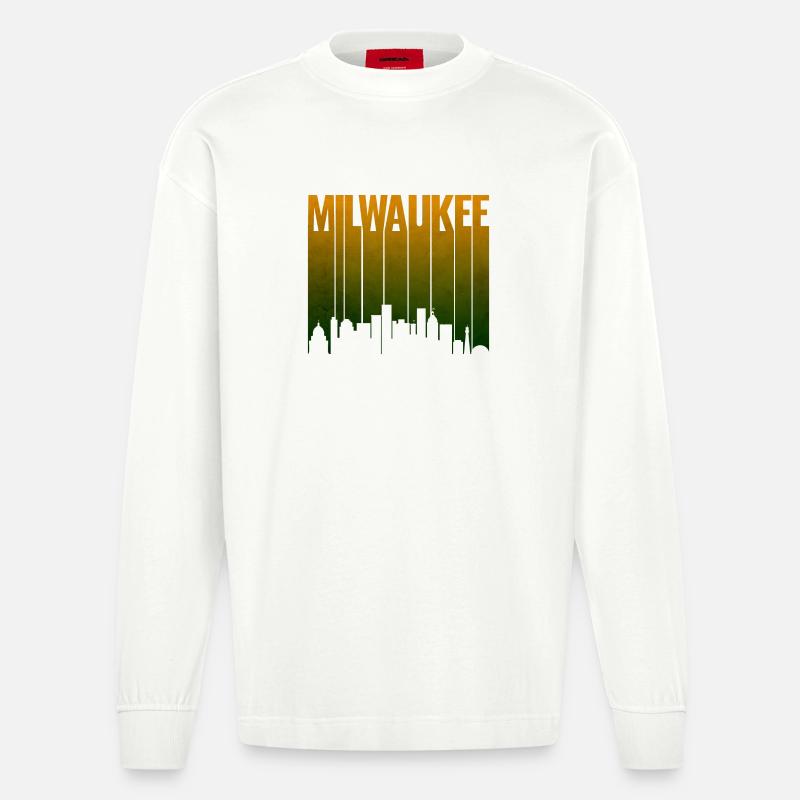 Milwaukee Skyline Gradient Silhouette - Heavyweight Oversized Organic Langarmshirt Made in EU - OFF WHITE
