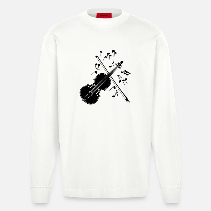 Violine mit Noten - Heavyweight Oversized Organic Langarmshirt Made in EU - OFF WHITE