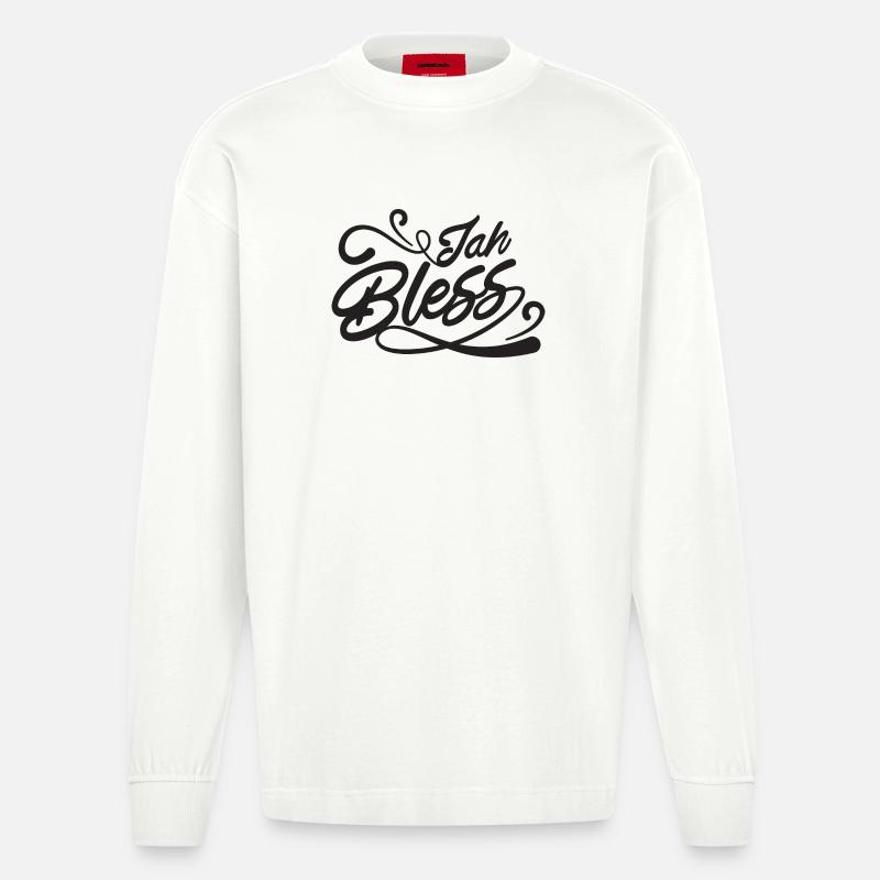 Jah Bless Script - Manches longues bio épais oversize fabriqué en UE - OFF WHITE