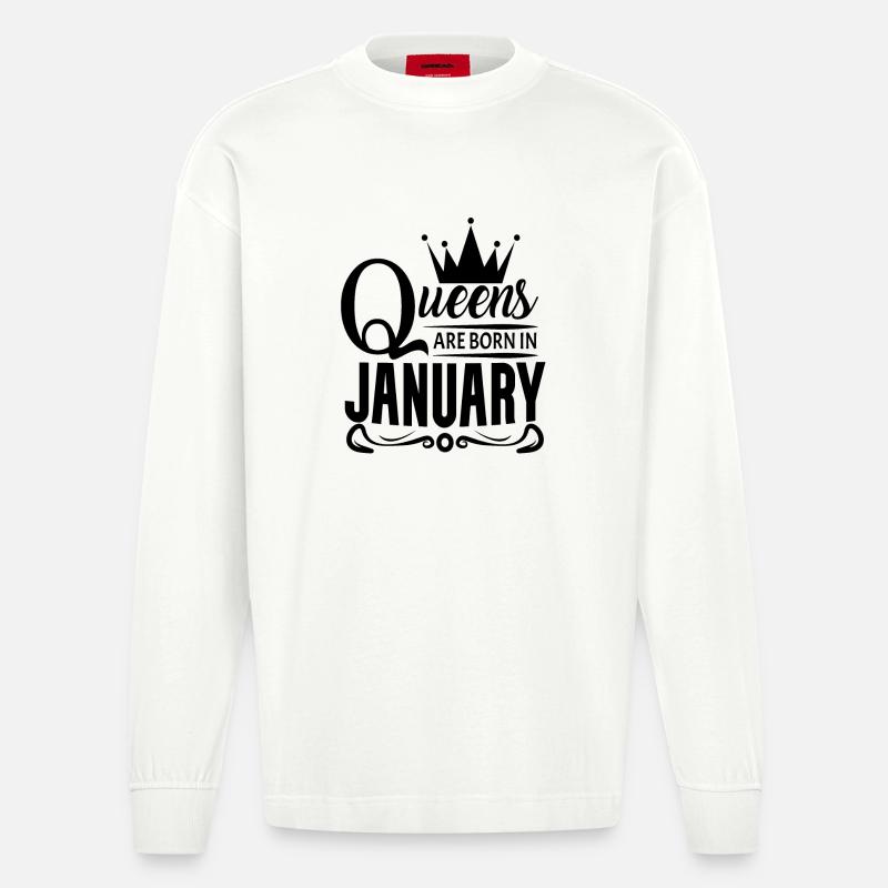 Mois de naissance Janvier - Manches longues bio épais oversize fabriqué en UE - OFF WHITE