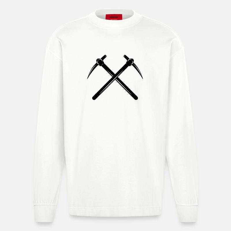 Zwei Spitzhacken gekreuzt - Heavyweight Oversized Organic Langarmshirt Made in EU - OFF WHITE