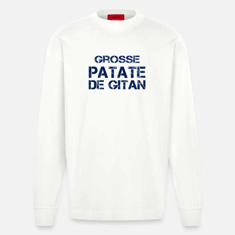 Grosse Patate de Gitan (bleu) - Manches longues bio épais oversize fabriqué en UE - OFF WHITE
