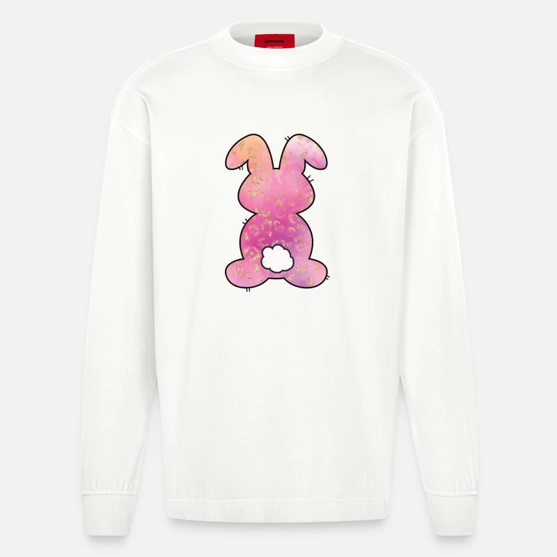 Leopard Pattern Rabbit Easter - Heavyweight Oversized Organic Longsleeve Shirt Made in EU - OFF WHITE