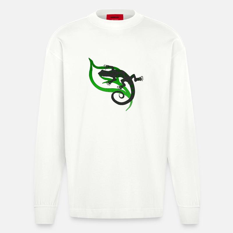 coole eidechsenmotive, Eidechsentribal - Heavyweight Oversized Organic Langarmshirt Made in EU - OFF WHITE