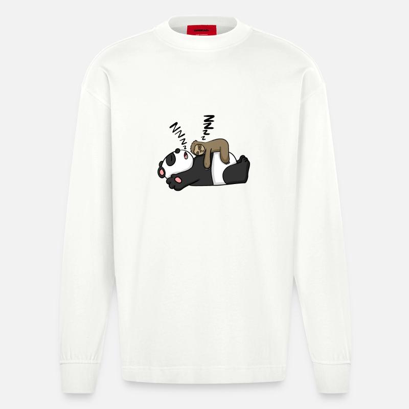 Faultier und Panda - Heavyweight Oversized Organic Langarmshirt Made in EU - OFF WHITE