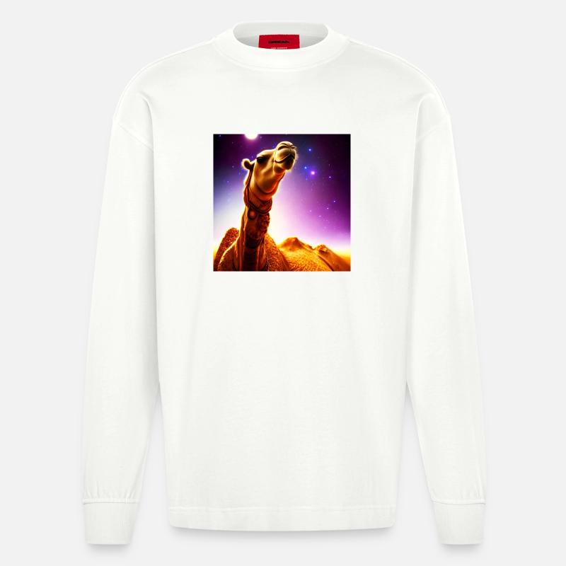 Dromedar Kamel - Wüstenschiff - Heavyweight Oversized Organic Langarmshirt Made in EU - OFF WHITE
