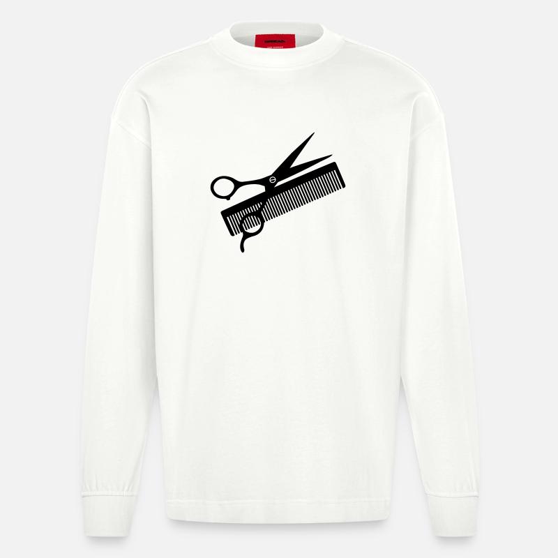 Logo Friseur - Heavyweight Oversized Organic Langarmshirt Made in EU - OFF WHITE