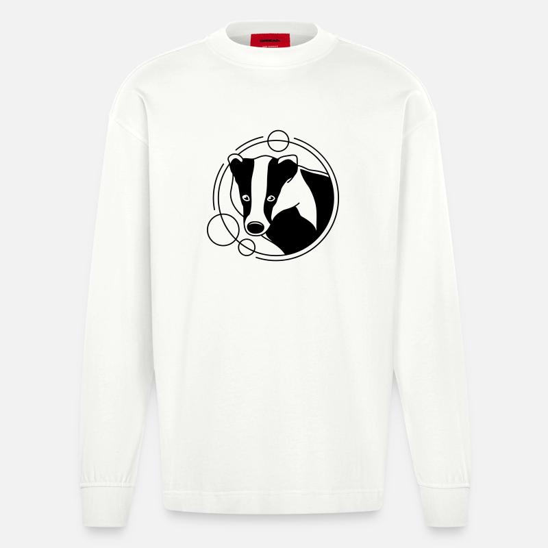 Dachs in geometrischer Form - Line-Art-Design - Heavyweight Oversized Organic Langarmshirt Made in EU - OFF WHITE