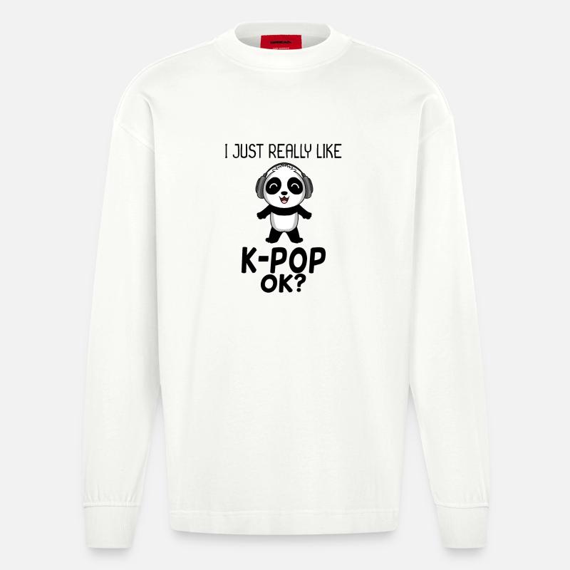 k Pop Spruch Panda - Heavyweight Oversized Organic Langarmshirt Made in EU - OFF WHITE