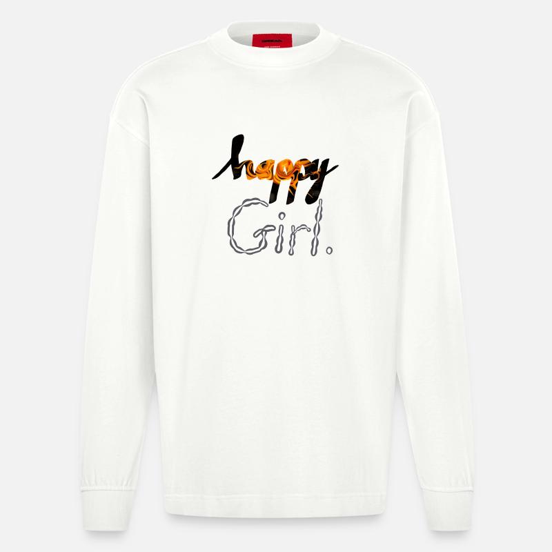 Glückliches Mädchen - Heavyweight Oversized Organic Langarmshirt Made in EU - OFF WHITE