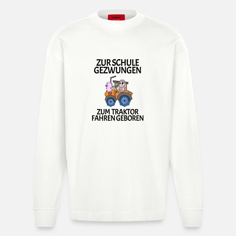 Schule Einschulung Traktor Geschenk Lustig - Heavyweight Oversized Organic Langarmshirt Made in EU - OFF WHITE