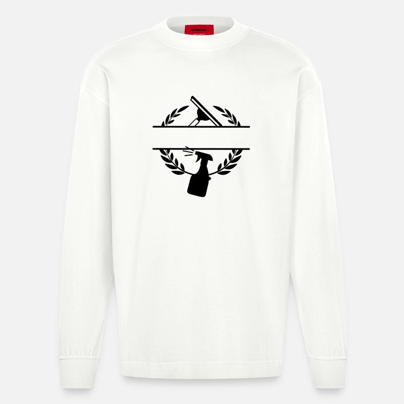 Sauberer Fensterwascher Logo Lorbeerkranz - Heavyweight Oversized Organic Langarmshirt Made in EU - OFF WHITE