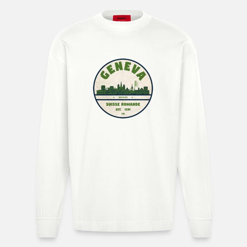 Genf Skyline Badge Romande - Heavyweight Oversized Organic Langarmshirt Made in EU - OFF WHITE
