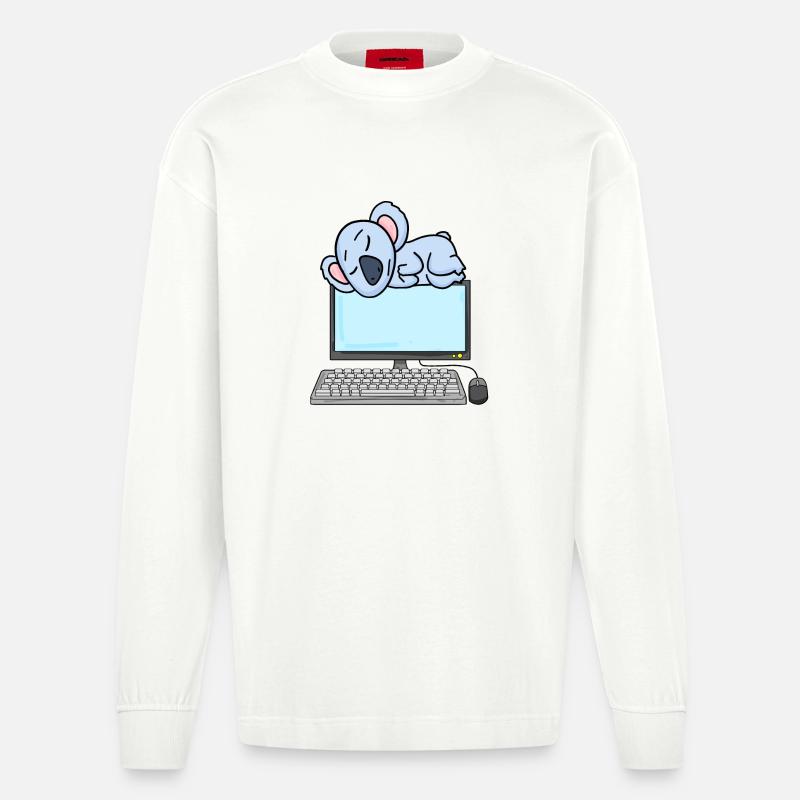 Koala Computer Nerd Programmierer Geschenk - Heavyweight Oversized Organic Langarmshirt Made in EU - OFF WHITE