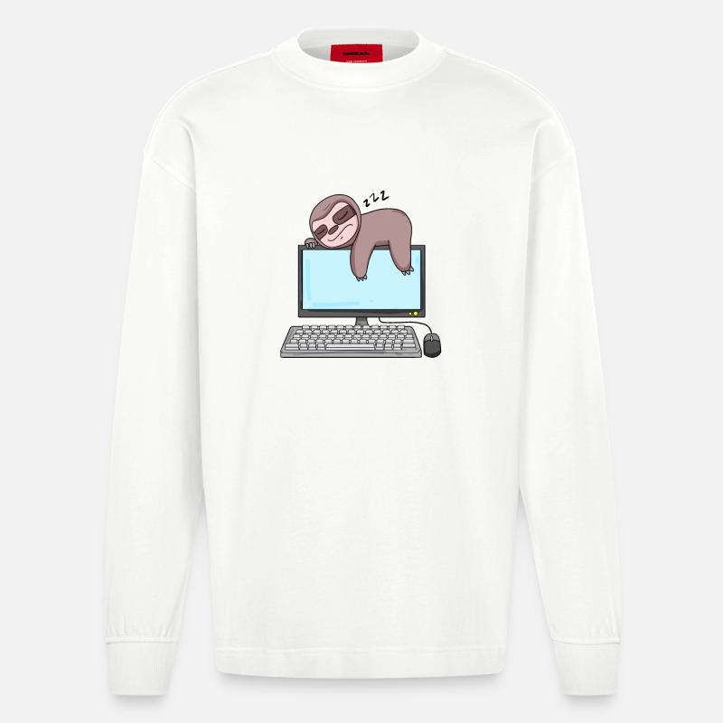 Computer Nerd Programmer Gift - Heavyweight Oversized Organic Longsleeve Shirt Made in EU - OFF WHITE