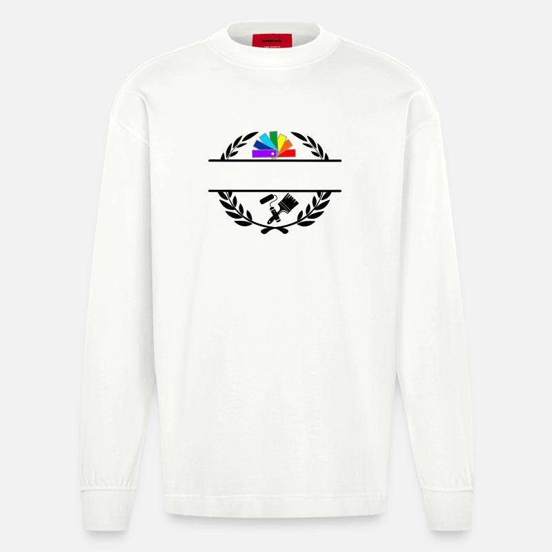Farbfächerdeck in Lorbeerkranz mit Pinselroller - Heavyweight Oversized Organic Langarmshirt Made in EU - OFF WHITE