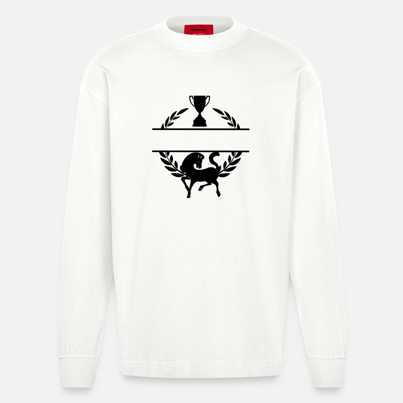 Pferd im Lorbeerkranz mit Becher - Heavyweight Oversized Organic Langarmshirt Made in EU - OFF WHITE