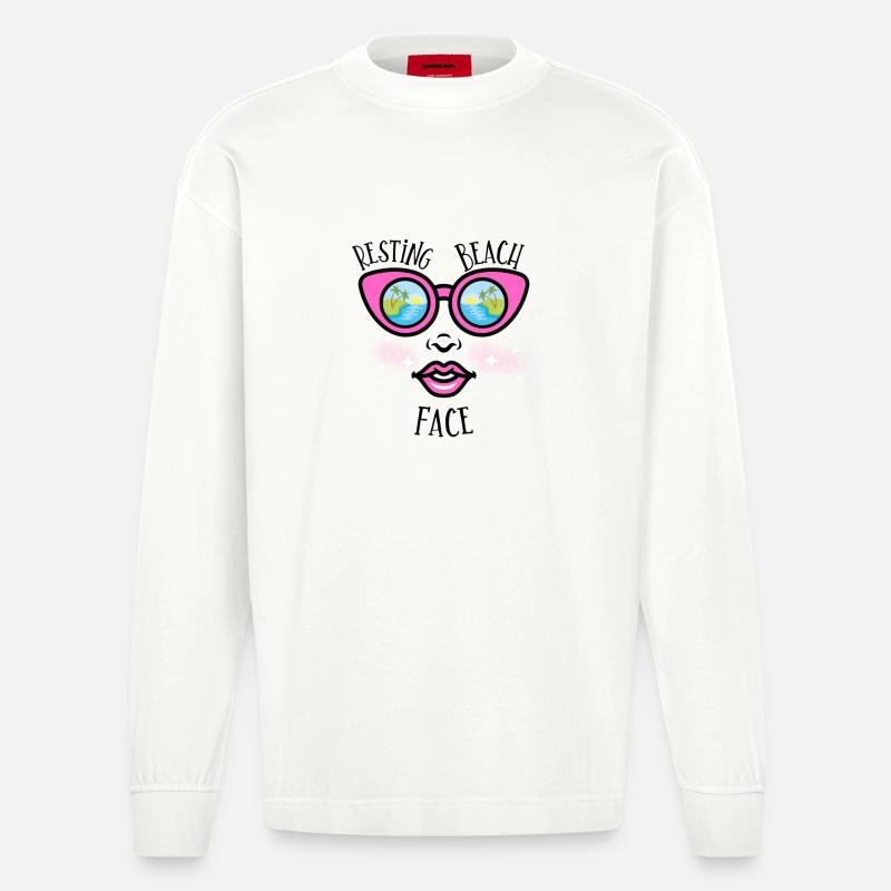 Resting Beach Face - Beach Lovers - Heavyweight Oversized Organic Langarmshirt Made in EU - OFF WHITE