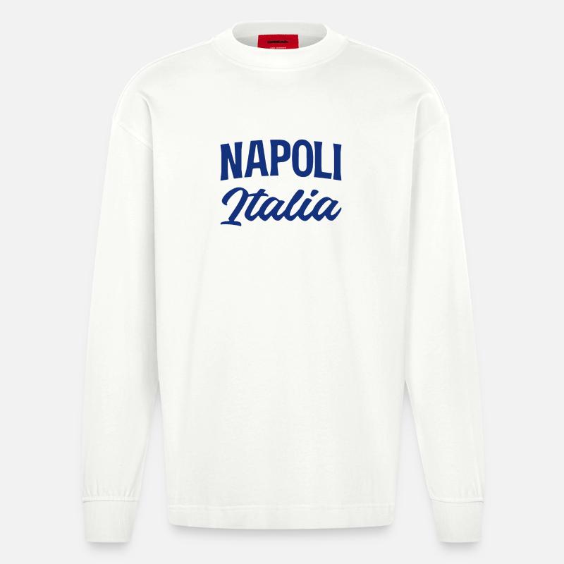 Napoli Italia Script in Blau - Heavyweight Oversized Organic Langarmshirt Made in EU - OFF WHITE