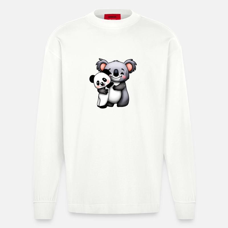 simpatico orso koala e orso panda squeeze e - Maglia a maniche lunghe ecologica oversize Heavyweight Made in UE - OFF WHITE