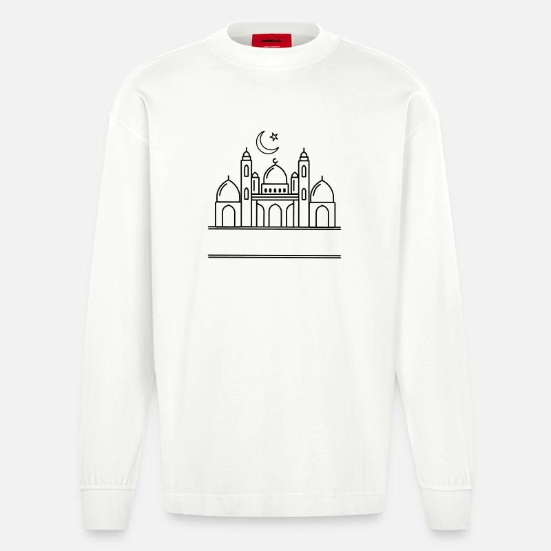 Moschee mit transparenter Textleiste - Heavyweight Oversized Organic Langarmshirt Made in EU - OFF WHITE