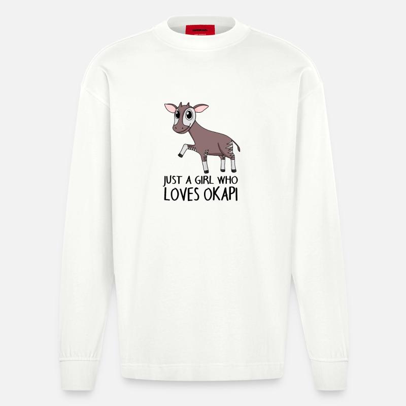 Okapi Mädchen Spruch - Heavyweight Oversized Organic Langarmshirt Made in EU - OFF WHITE