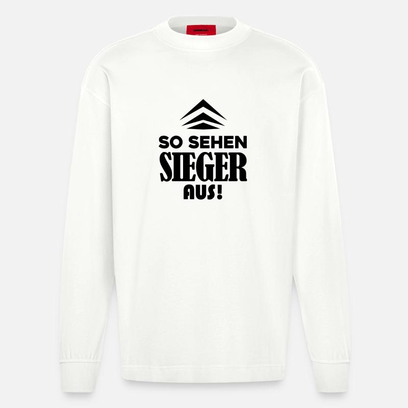 Sieger Erster Gewinner Geschenk - Heavyweight Oversized Organic Langarmshirt Made in EU - OFF WHITE