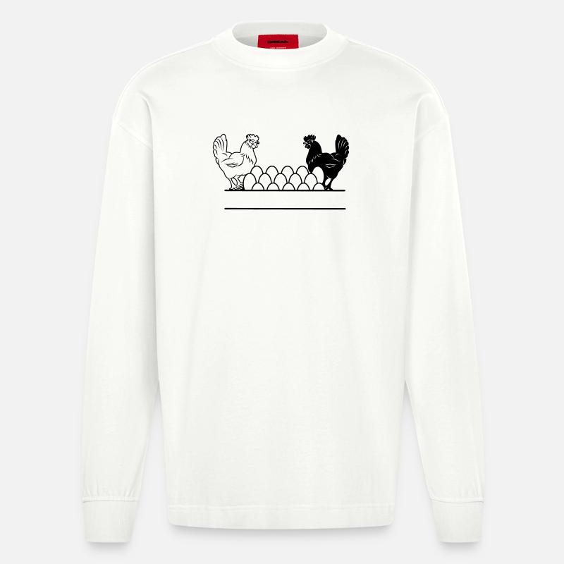 Hähnchen dunkles und helles Monogramm - Heavyweight Oversized Organic Langarmshirt Made in EU - OFF WHITE