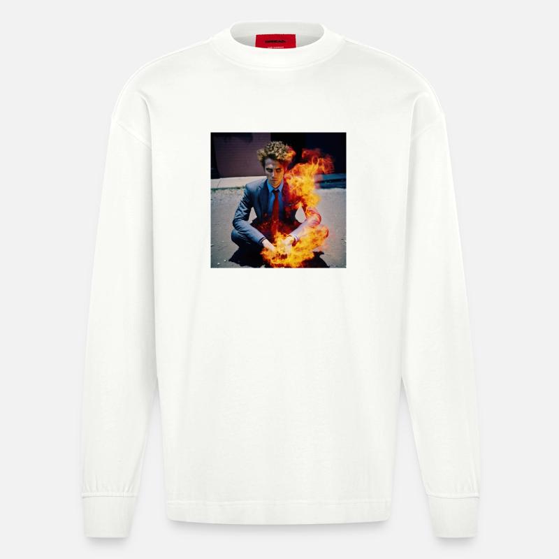 Der Brennende Mann 01 - Heavyweight Oversized Organic Langarmshirt Made in EU - OFF WHITE