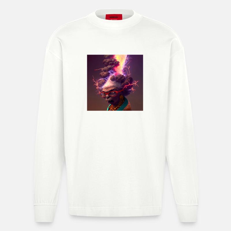 elektrik-Porträt 13 – Neonvulkanische Großmutter - Heavyweight Oversized Organic Langarmshirt Made in EU - OFF WHITE