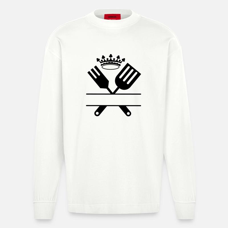 Grillbesteck Monogramm mit Krone - Heavyweight Oversized Organic Langarmshirt Made in EU - OFF WHITE