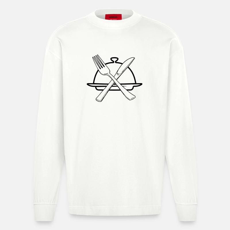 Transparente Schüssel mit Messer und Gabel - Heavyweight Oversized Organic Langarmshirt Made in EU - OFF WHITE