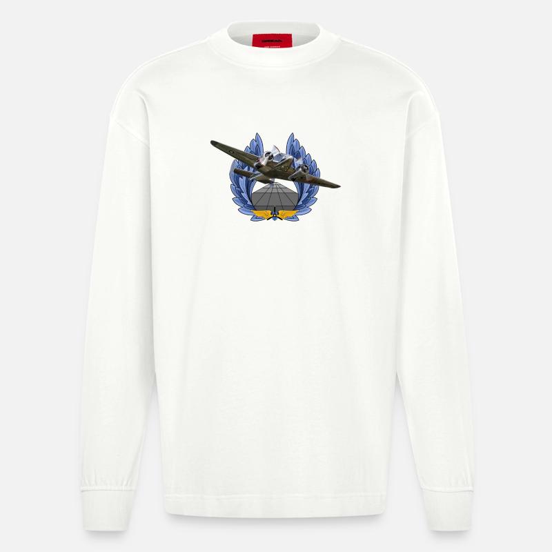 Beechcraft Model 18 - Heavyweight Oversized Organic Langarmshirt Made in EU - OFF WHITE