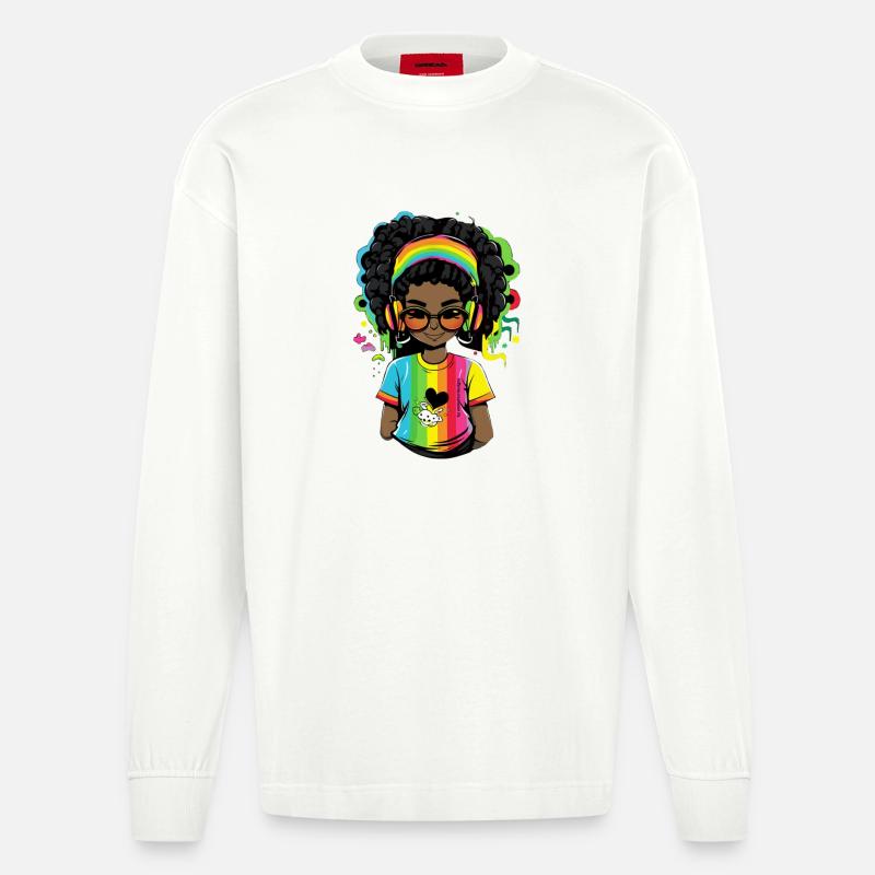 Leuchtender Reggae-Pullover mit Rainbow-Design - Heavyweight Oversized Organic Langarmshirt Made in EU - OFF WHITE