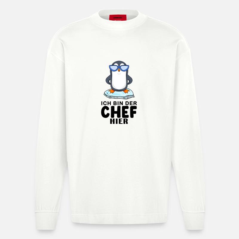 cooler Pinguin Chef Spruch - Heavyweight Oversized Organic Langarmshirt Made in EU - OFF WHITE