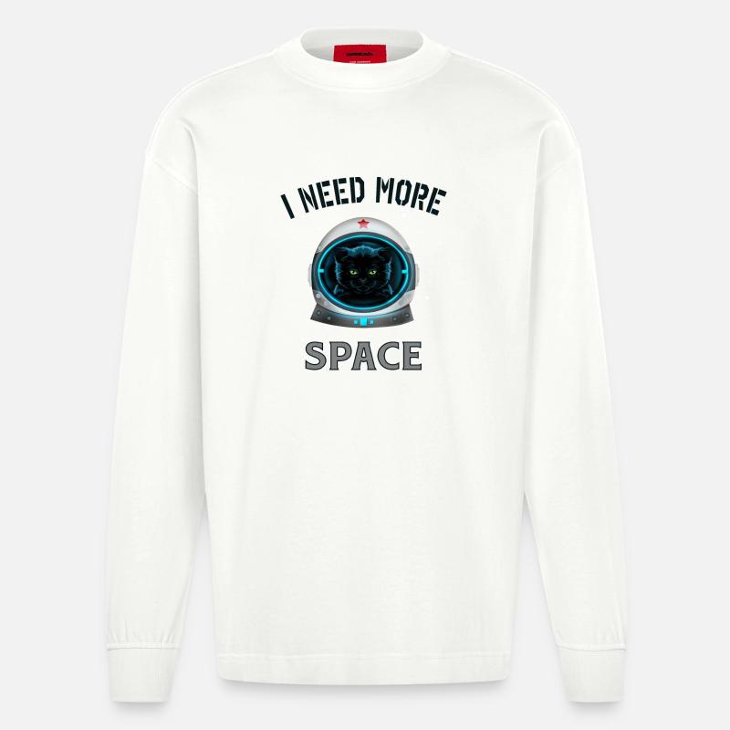 I need more space cat - Heavyweight Oversized Organic Langarmshirt Made in EU - OFF WHITE