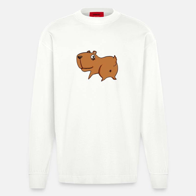 Capybara from behind - Capybara butt - Heavyweight Oversized Organic Longsleeve Shirt Made in EU - OFF WHITE