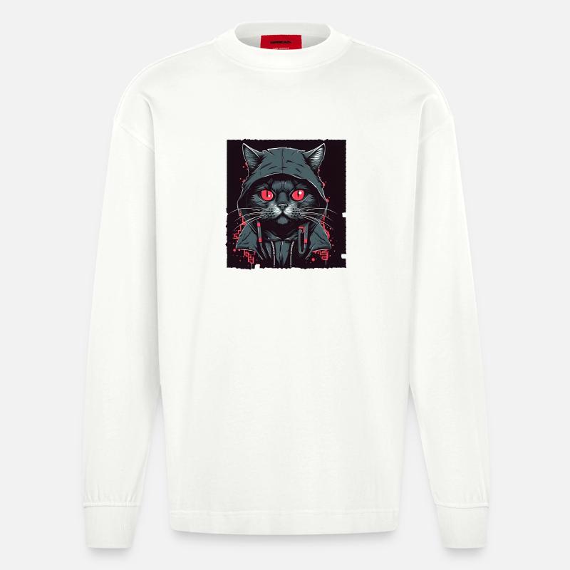 Hacker cat - Heavyweight Oversized Organic Langarmshirt Made in EU - OFF WHITE