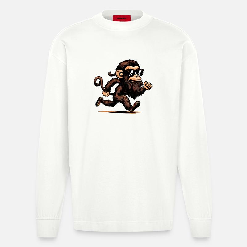 Laufender Affe - Heavyweight Oversized Organic Langarmshirt Made in EU - OFF WHITE