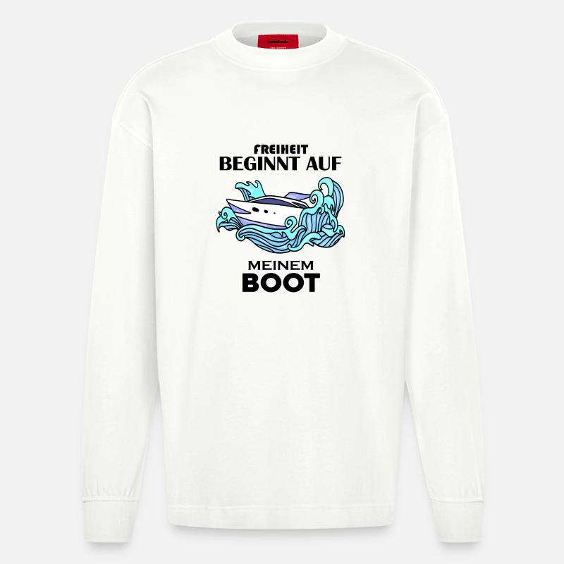 Boote Motorboot - Heavyweight Oversized Organic Langarmshirt Made in EU - OFF WHITE