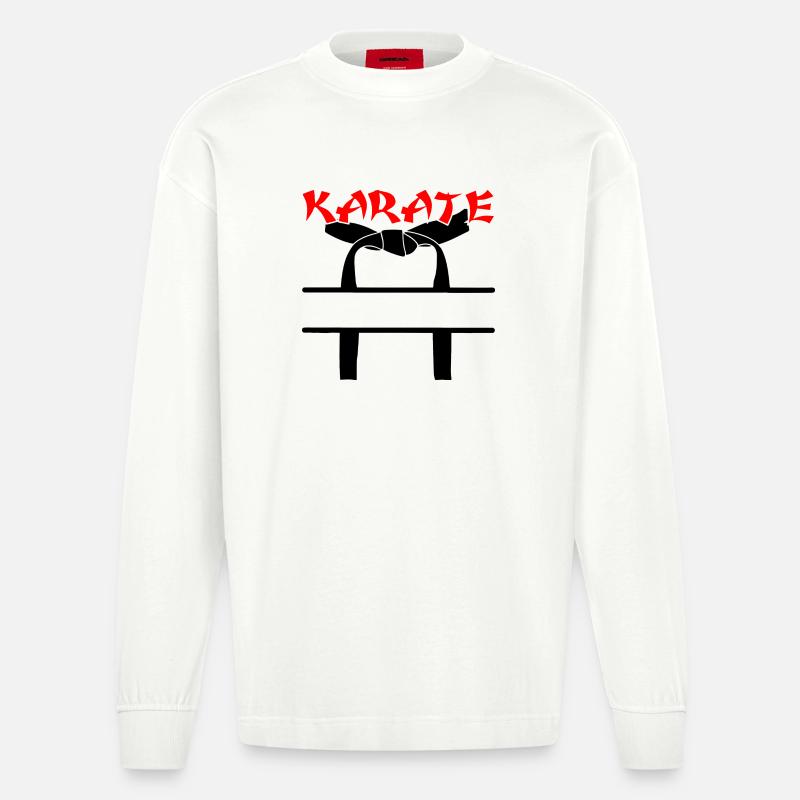Karate mit schwarzem Gürtel - Heavyweight Oversized Organic Langarmshirt Made in EU - OFF WHITE